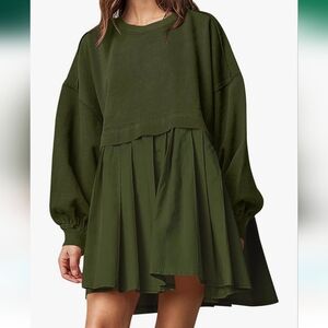 Ugerlov Womens Oversized Sweatshirt Dress Long Sleeve Crewneck Green Mini Dress